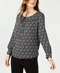 NY Collection Stud Shoulder Woven Blouse  Black PS