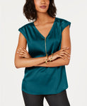 JM Collection Zip-Front Blouse Teal Abyss M