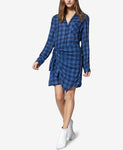 SAGE Womens Ani Long Sleeve Plaid Knot Dress  M