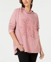 Style Co Embroidered Pullover Hooded Sw Mesa Rose Xs