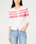 Maison Jules Partial-Stripe Cardigan Sweate Blossom Pink S