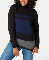 Karen Scott Birdseye Cotton Turtleneck Sweater Blue, S