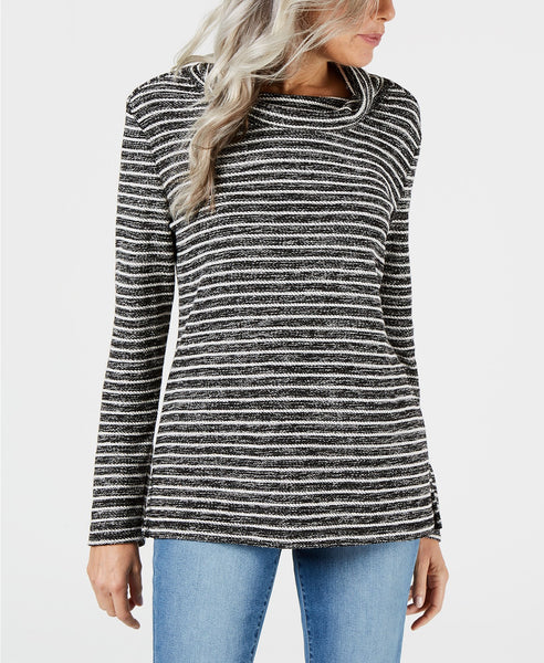 KAREN SCOTT Long Sleeve Textured Funnel-Neck Sweater Black XL