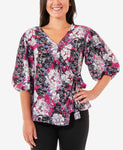 Ny Collection 3/4 Sleeve Vneck Blouse Pink PL