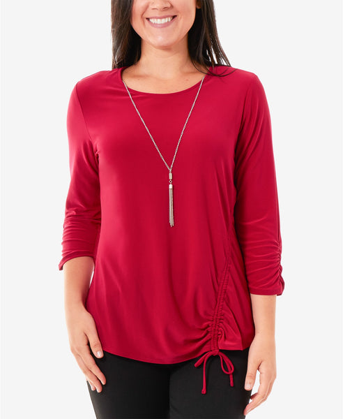 NY Collection Ruched Side Knit Top Red PL