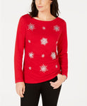 Karen Scott Petite Embellished Snowflake T New Red Amore Pxs