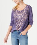 STYLE & CO. METAL MEDAL LONG SLEEVE TOP PURPLE SMALL