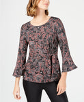 NY Collection Paisley Knot Front Knit Top Black PS