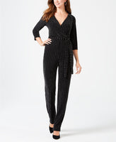 NY Collection 3/4 Sleeve Lurex Stripe Jumpsuit Gold PS