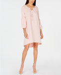 NY Collection Long Sleeve Solid Scoop With Necklace Dress Pink PS