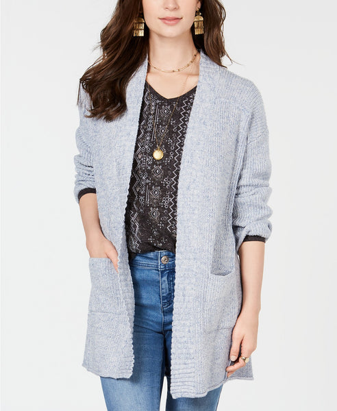 Style & Co Mix Stitch Openfront Cardigan Blue S