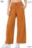 Zenana Plus Cotton French Terry Drawstring Raw Edge Hem Pants