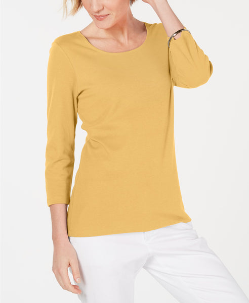 Karen Scott Petite Cotton Scoop-Neck Top Warm Gold PS