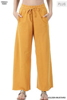 Zenana Plus Cotton French Terry Drawstring Raw Edge Hem Pants