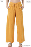 Zenana Plus Cotton French Terry Drawstring Raw Edge Hem Pants