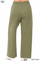 Zenana Plus Cotton French Terry Drawstring Raw Edge Hem Pants