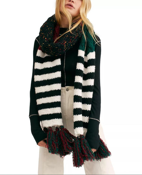 Free People Nova Tassel Scarf Black White one size