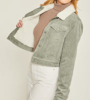 Women's Cropped Corduroy Sherpa Lined Jacket