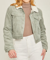 Women's Cropped Corduroy Sherpa Lined Jacket