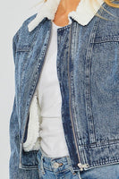 Women's Cropped Sherpa Lined Denim Jacket