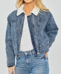 Women's Cropped Sherpa Lined Denim Jacket