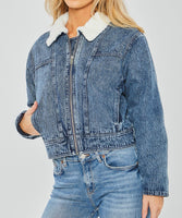 Women's Cropped Sherpa Lined Denim Jacket