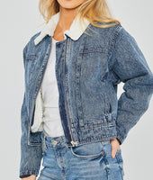 Women's Cropped Sherpa Lined Denim Jacket