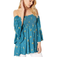 Free People Lana Off The Shoulder Tunic Ocean Blue, Medium