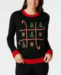 Karen Scott Holiday Tic-Tac-Toe Sweater, Black, PM