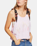 Free People Womens KOA Tie Dye Cropped Tank Top Pink M