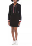 Tommy Hilfiger Long Sleeve Lace Up Dress, Black, Large