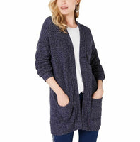 STYLE & CO Sweater Braidsleeve Marl Openfront Cardigan Dark Blue XS