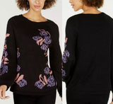 Style & Co. Women's Sweater Scoopneck Shine Floral Pullover Black XXL