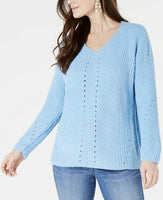 Style & Co. Women's Sweater Vneck Cozy Pullover Blue M