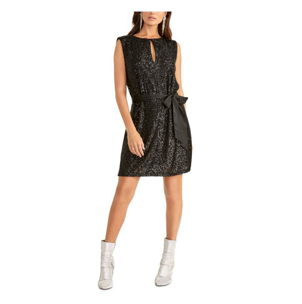 Rachel Roy Womens Sequined Sleeveless Cocktail Dress Black S