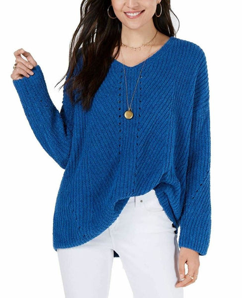 Style & Co Sweater Vneck Cozy Pullover Blue PS