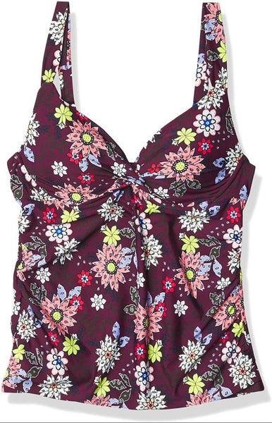 Anne Cole In Full Bloom Underwire Front Twist Shirred Tankini Top, 36B/34C