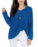 Style & Co. Womens Petites Chenille Thumb Holes Pullover Sweater Blue PM