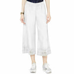 Michael Kors Pull On Linen Lace-Trim Wide-Leg Cropped Pant, White, M