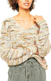 Free People Women's Highland V-Neck Sweater, Size Large – Beige