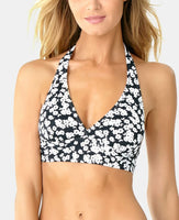 Anne Cole Itsy Bitsy Ditsy Printed Halter Bikini Top Black/White Floral L