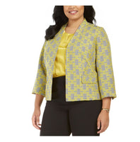 Kasper Womens Yellow Printed Blazer Jacket Size