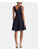 LAUREN RALPH LAUREN Womens Landette V-Neck A-Line Party Dress Navy 14