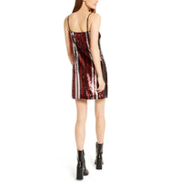 Bar III Sequined Stripe Cocktail Dress Red M