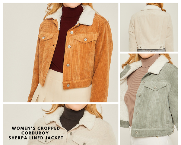 Women's Cropped Corduroy Sherpa Lined Jacket