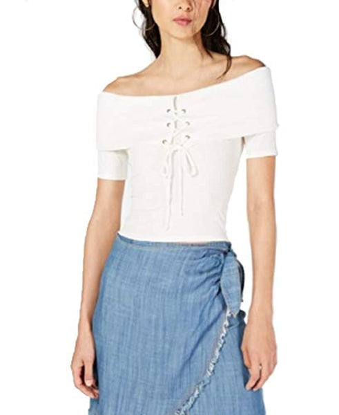 Sage The Label Off-The-Shoulder Lace-Up Top (White, L)