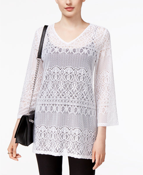 Alfani Petite Lace Tunic Bright White PS