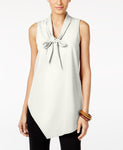 Alfani Petite Bow-Neck Asymmetrical T Soft White PM