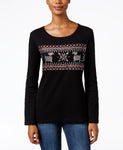 Karen Scott Petite Embellished Fair Isle G Deep Black PS