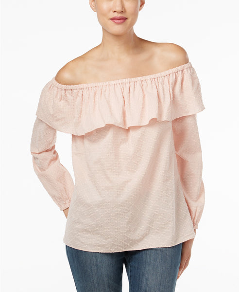 Michael Kors Petite Off-The-Shoulder Flounc Rose Water PXS